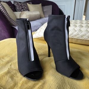 Black Peep-Toe Ankle Boots